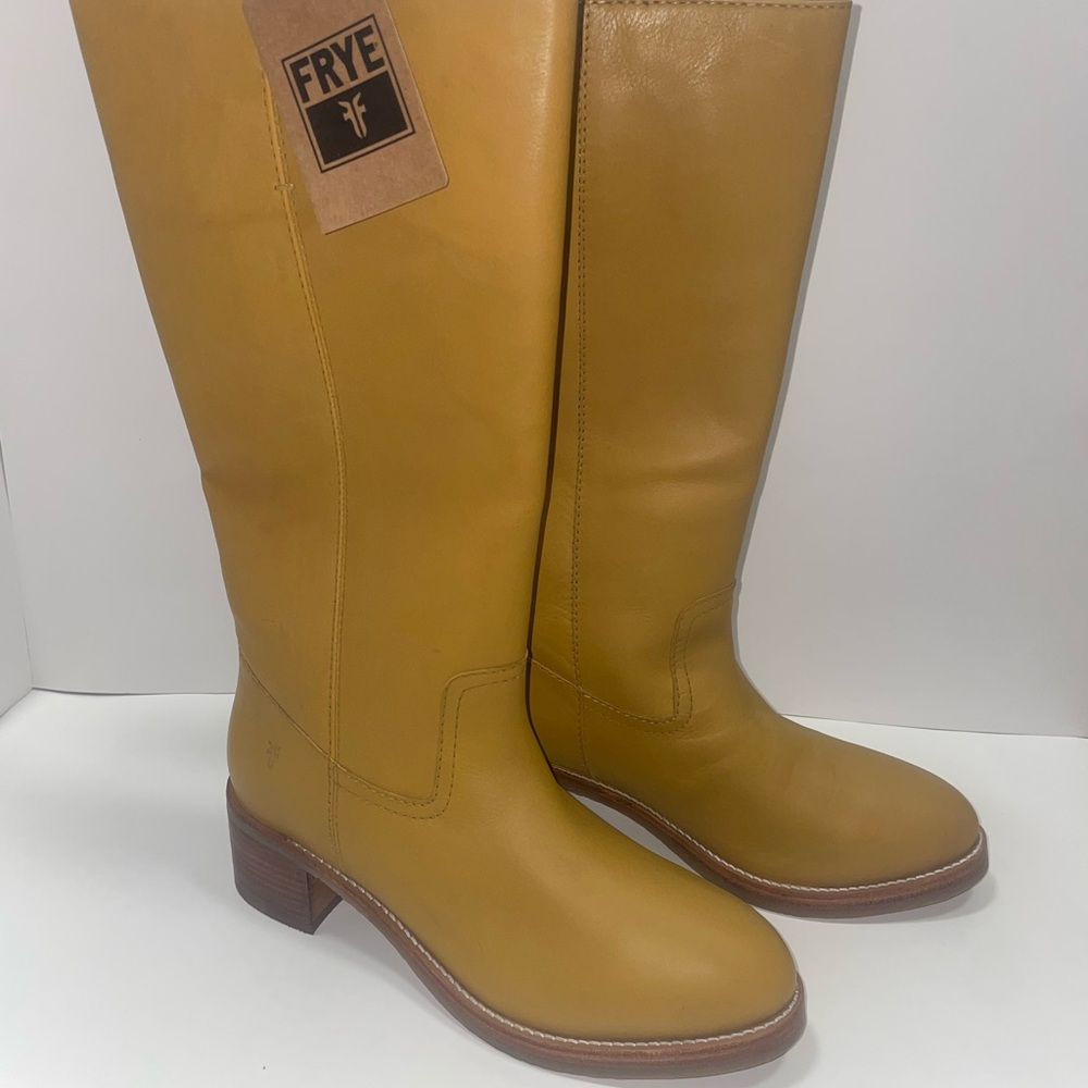 Frye Women's Banana Yellow Leather Cowboy Heeled Boots